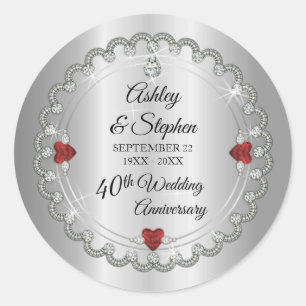 Elegant Ruby Diamonds 40th Wedding Anniversary Classic Round Sticker