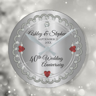Elegant Ruby   Diamonds 40th Wedding Anniversary Large Clock