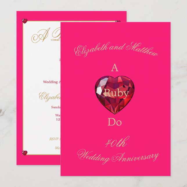 Elegant Ruby Do 40th Wedding Anniversary Invitation (Front/Back)
