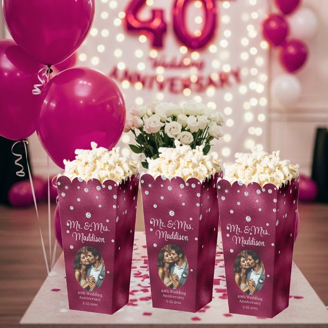 Elegant Ruby Foil & 40th Anniversary Popcorn Favour Box (Creator Uploaded)