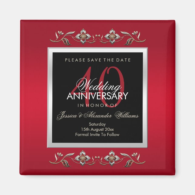 Elegant Ruby Gemstones Save The Date Magnet (Front)