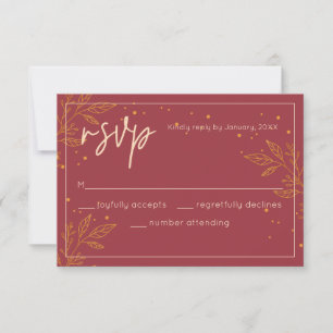 Elegant Ruby & Gold Wedding RSVP Card
