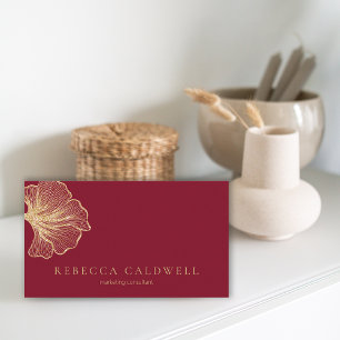 Elegant Ruby Red Floral QR Code Business Card