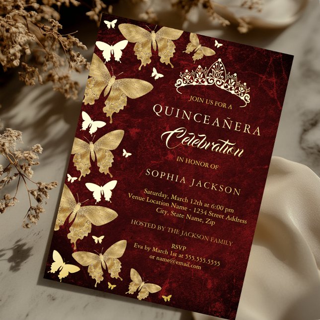 Elegant Ruby Red Gold Butterfly Quinceanera (Creator Uploaded)