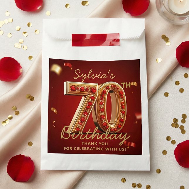 Elegant Ruby Red Gold Jewel Glitter 70th Birthday  Favour Bag (Creator Uploaded)