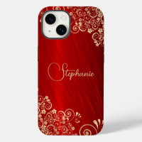 Elegant Ruby Red Gold Swirl 