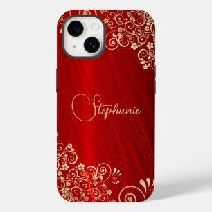 Elegant Ruby Red Gold Swirl  Case-Mate iPhone 14 Case