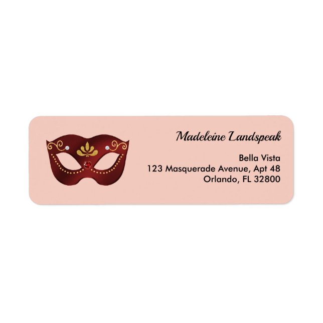 Elegant Ruby Red Masquerade Blush Champagne  Return Address Label (Front)