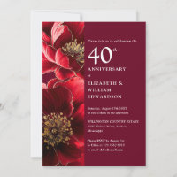 Elegant Ruby Red Modern Floral 40th Anniversary