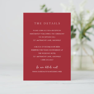 Elegant Ruby Red Modern Wedding Enclosure Card