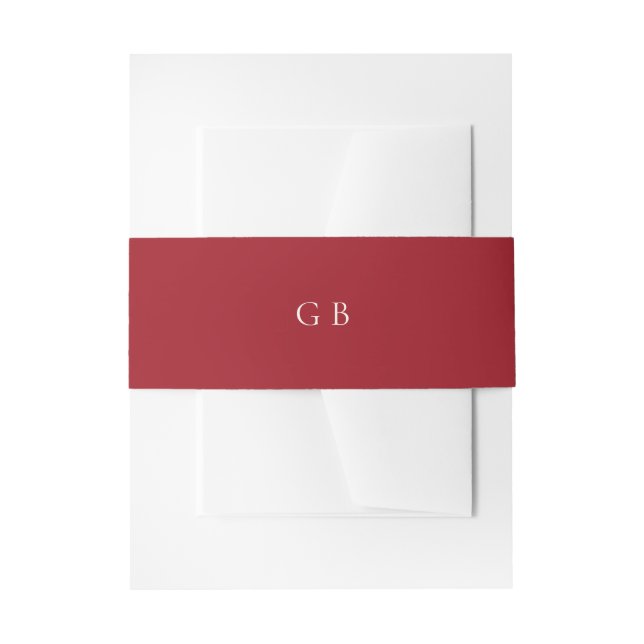 Elegant Ruby Red Monogram Modern Wedding Invitation Belly Band (Front Example)