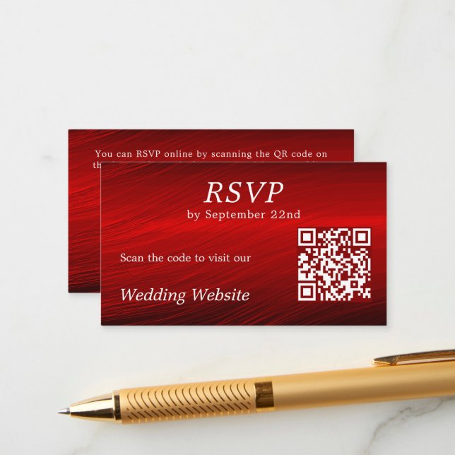 Elegant Ruby Red RSVP Wedding Website QR Code  Enclosure Card (Front/Back In Situ)
