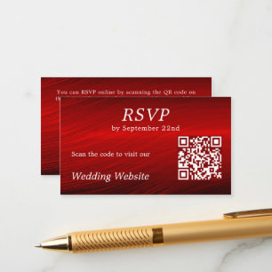 Elegant Ruby Red RSVP Wedding Website QR Code Enclosure Card