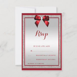 Elegant Ruby Red & Silver Glitter Birthday RSVP Card
