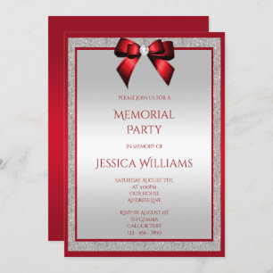 Elegant Ruby Red  Silver Glitter Memorial Party Invitation