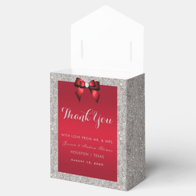 Elegant Ruby Red, Silver Glitter Wedding Favour Box (Opened)
