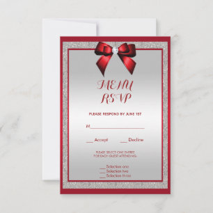 Elegant Ruby Red & Silver Glitter Wedding Menu