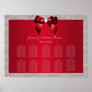 Elegant Ruby Red, Silver Glitter Wedding Poster