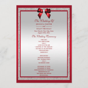Elegant Ruby Red & Silver Glitter Wedding Program