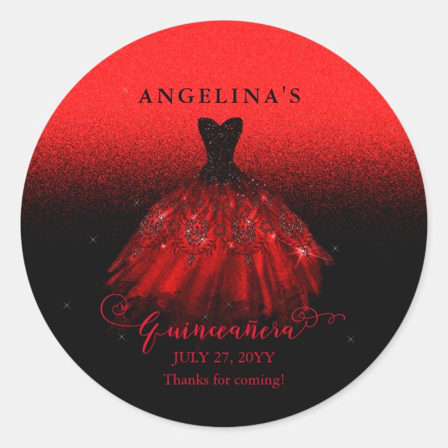 Elegant Ruby Red Spanish Gown Quinceañera Classic Round Sticker (Front)