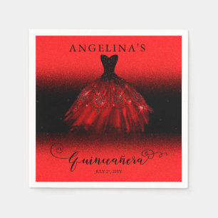 Elegant Ruby Red Spanish Gown Quinceañera Napkin