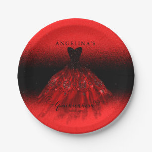 Elegant Ruby Red Spanish Gown Quinceañera  Paper P Plate