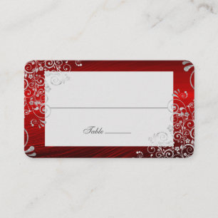Elegant Ruby Red Swirl Wedding Long Name Place Card