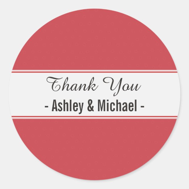 Elegant Ruby Red Thank You Classic Round Sticker (Front)