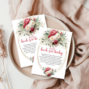Elegant Ruby Red White Greenery Book for Baby Enclosure Card