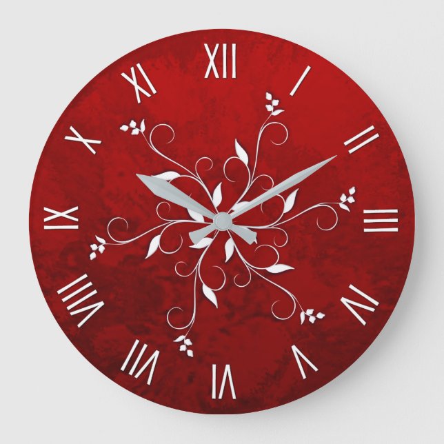 Elegant Ruby Red with White Accent Large Clock (Front)