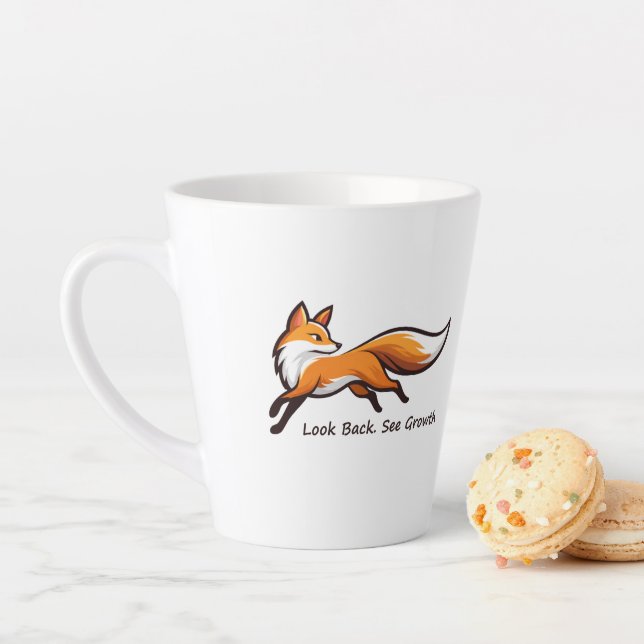 Elegant Running Fox "Look Back. See Growth." Latte Mug (In Situ)
