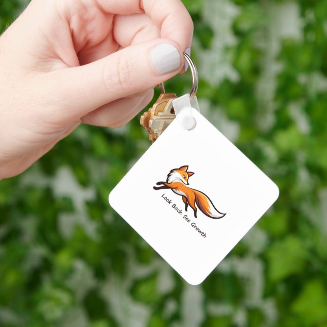 Elegant Running Fox "Look Back.See Growth." Square Key Ring (Hand)