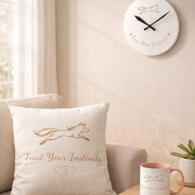 Elegant Running Fox "Trust Your Instincts" Minimal Round Clock (Foxi Home Collection - Trust Your Instincts Minimalist Set)