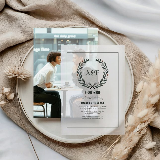 Elegant Rusic Monogram I Do BBQ Couples Shower Vellum Invitations (Elegant Rusic Monogram I Do BBQ Couples Shower Vellum Invitations)