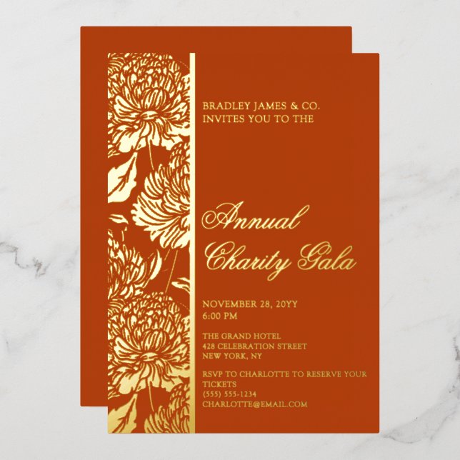 Elegant Rust Botanical Charity Event Gala Party (Front/Back)