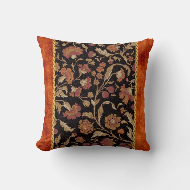 Elegant Rust Coloured Floral Pattern Cushion (Front)