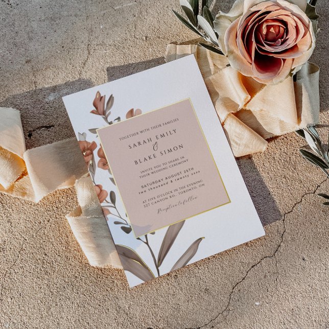 Elegant Rust Floral Gold Foil Wedding Invitation (Creator Uploaded)