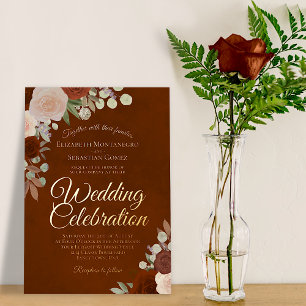 Elegant Rust Floral with Rose Gold Text Wedding