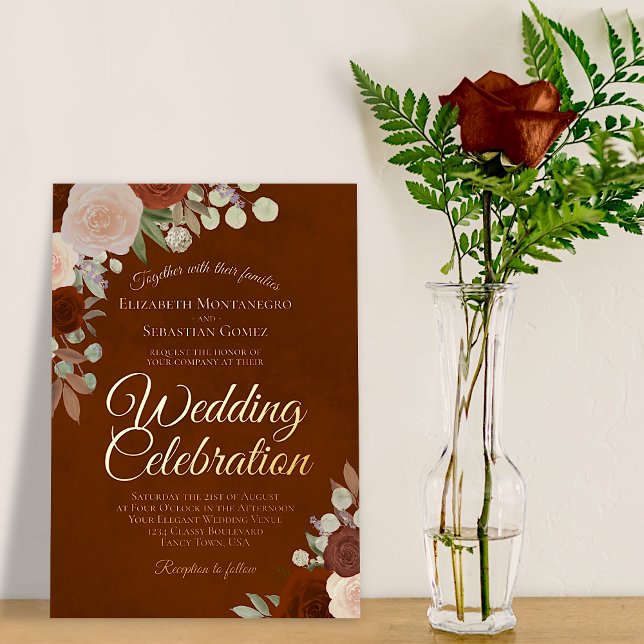 Elegant Rust Floral with Rose Gold Text Wedding (Creator Uploaded)