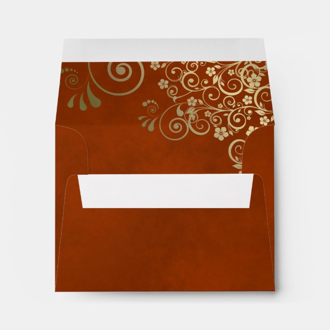 Elegant Rust Orange and Gold Lace Wedding RSVP Envelope (Back (Bottom))