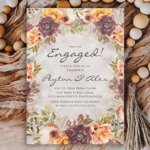 Elegant Rust Orange Autumn Floral Engagement Party Invitation