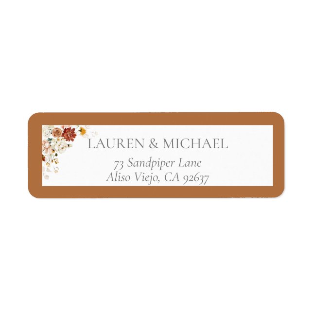 Elegant Rust Orange Bridal Shower Return Address Label (Front)
