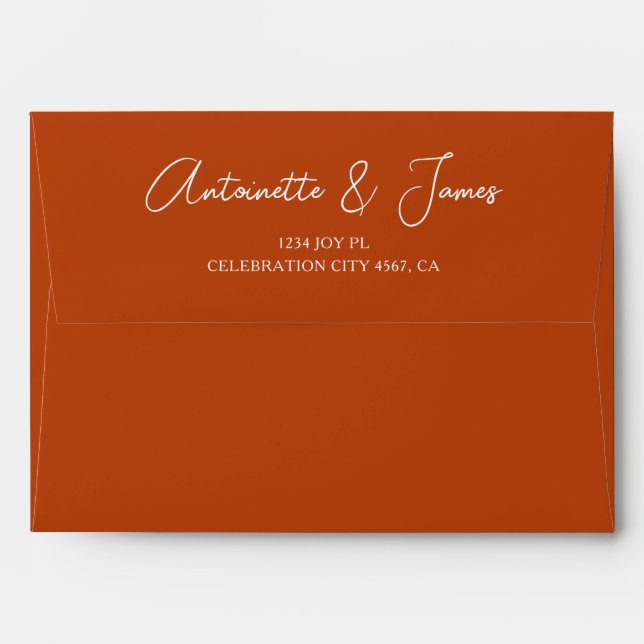 Elegant Rust Orange Calligraphy Address Wedding  Envelope (Back (Top Flap))