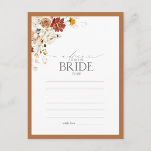 Elegant Rust Orange Floral Advice To The Bride Postcard