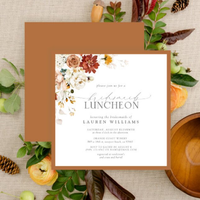 Elegant Rust Orange Floral Bridal Luncheon Invitation (Creator Uploaded)