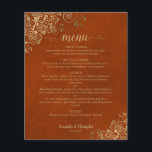 Elegant Rust Orange & Gold Budget Wedding Menu<br><div class="desc">These beautiful wedding menus are simple,  elegant,  and stylish while still being budget friendly and affordable. They feature a classy and glamourous design with golden faux foil lace and script calligraphy on a marbled rust orange or burnt umber coloured background.</div>