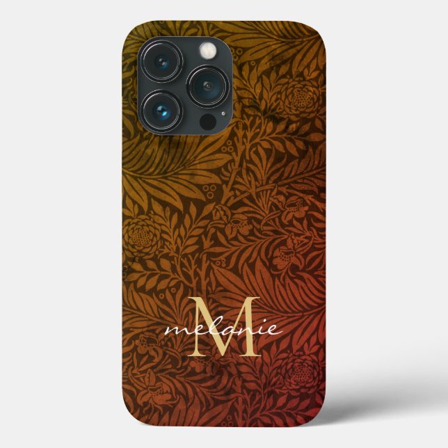Elegant Rust Orange Gold Floral Script Monogram Case-Mate iPhone Case (Back)