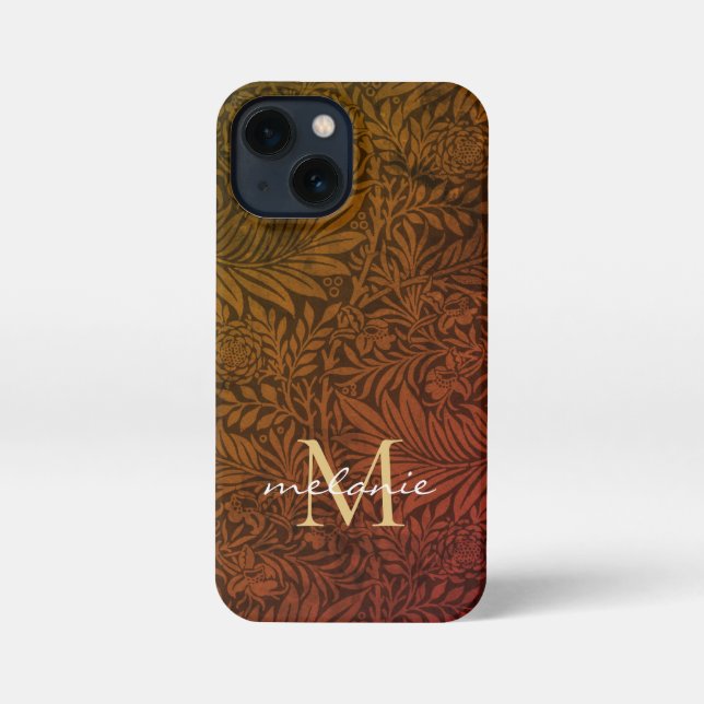 Elegant Rust Orange Gold Floral Script Monogram iPhone Case (Back)