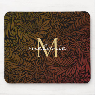 Elegant Rust Orange Gold Floral Script Monogram Mouse Pad