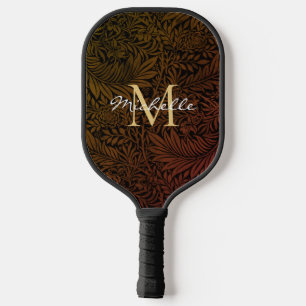 Elegant Rust Orange Gold Floral Script Monogram Pickleball Paddle